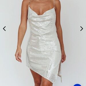 Selfie Leslie Illiana Diamante Strap Sequin Mini Dress Silver- Saints & Secrets